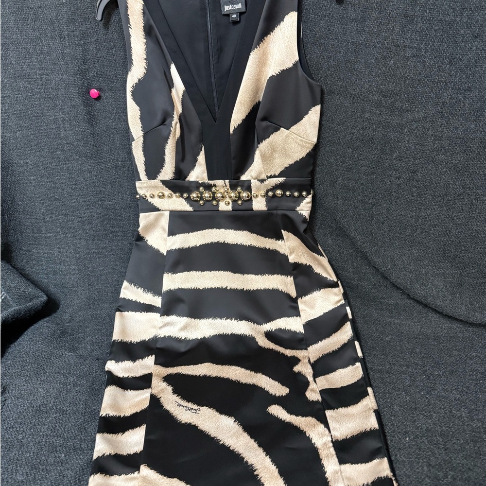 Just Cavalli Black and Cream Zebra Dress